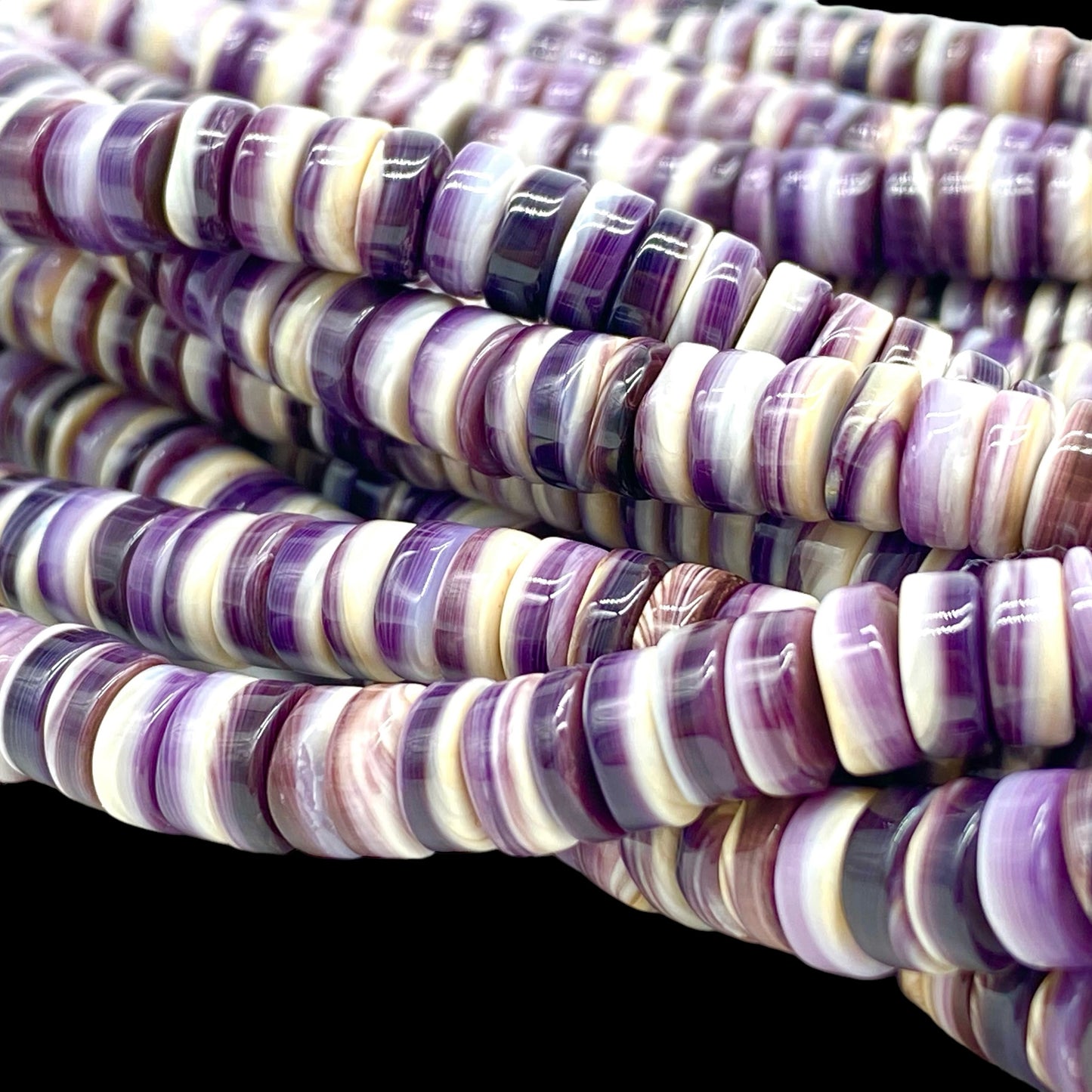 Premium-Grade Darkest-Purple Wampum Quagog Shell Beads From New York/Rhode Island (America's First Currency From Year 1637-1673) Smooth Heishi