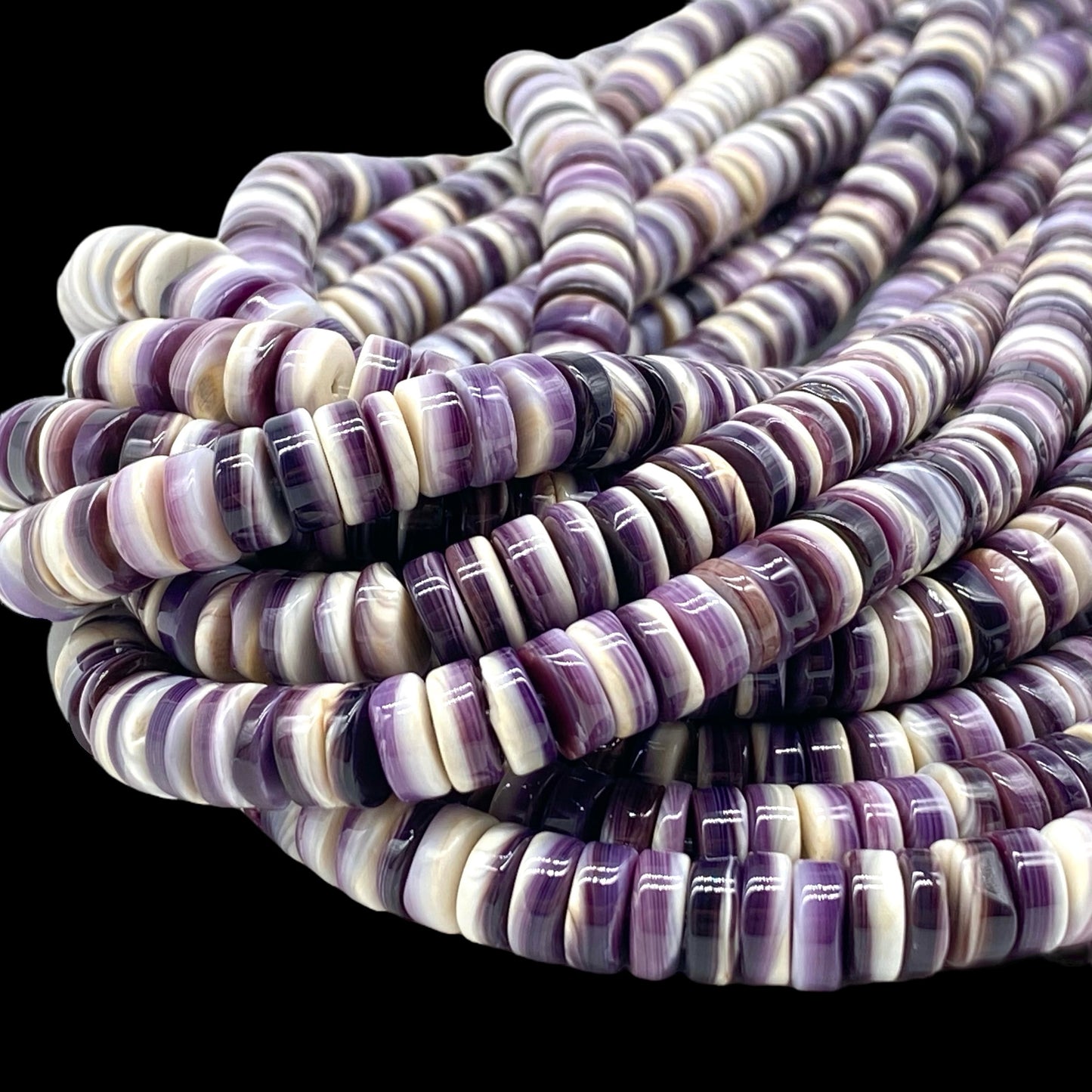 Premium-Grade Darkest-Purple Wampum Quagog Shell Beads From New York/Rhode Island (America's First Currency From Year 1637-1673) Smooth Heishi