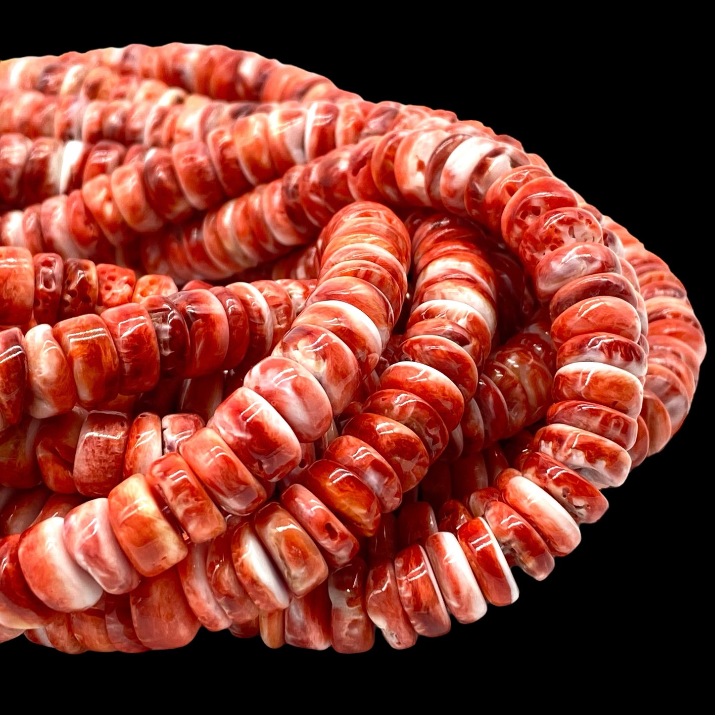 Red Spiny Oyster Shell Beads From Mexico (Minimal White Part- Organic Thickness) Native American Style - Free Form Rondelle Heishi Shape - DIY Jewelry Making