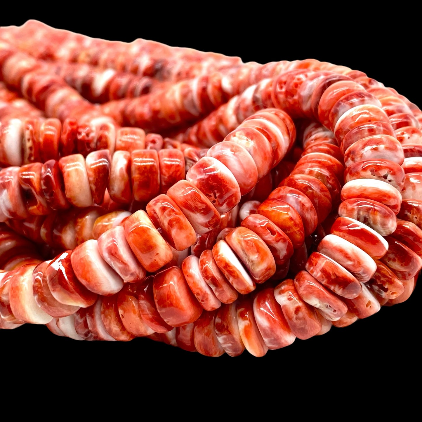 Red Spiny Oyster Shell Beads From Mexico (Minimal White Part- Organic Thickness) Native American Style - Free Form Rondelle Heishi Shape - DIY Jewelry Making