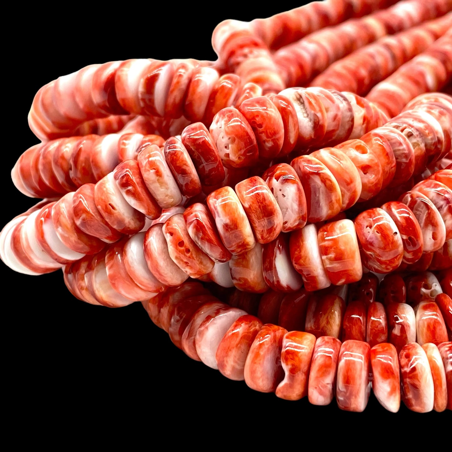 Red Spiny Oyster Shell Beads From Mexico (Minimal White Part- Organic Thickness) Native American Style - Free Form Rondelle Heishi Shape - DIY Jewelry Making