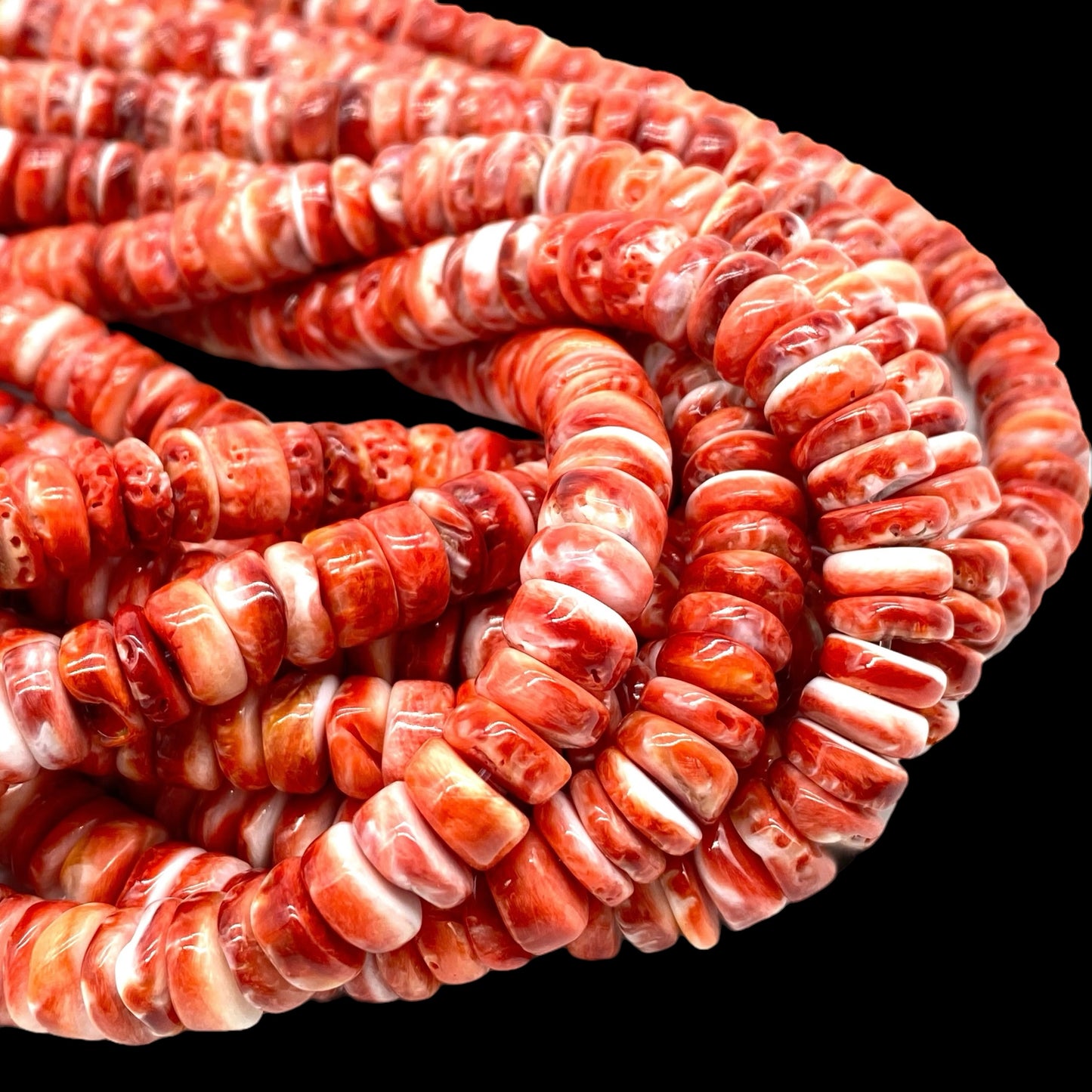 Red Spiny Oyster Shell Beads From Mexico (Minimal White Part- Organic Thickness) Native American Style - Free Form Rondelle Heishi Shape - DIY Jewelry Making