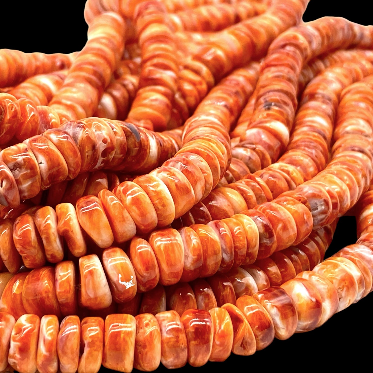 Orange Spiny Oyster Shell Beads From Mexico (Minimal White Part- Organic Thickness) Native American Style - Free Form Rondelle Heishi Shape - DIY Jewelry Making