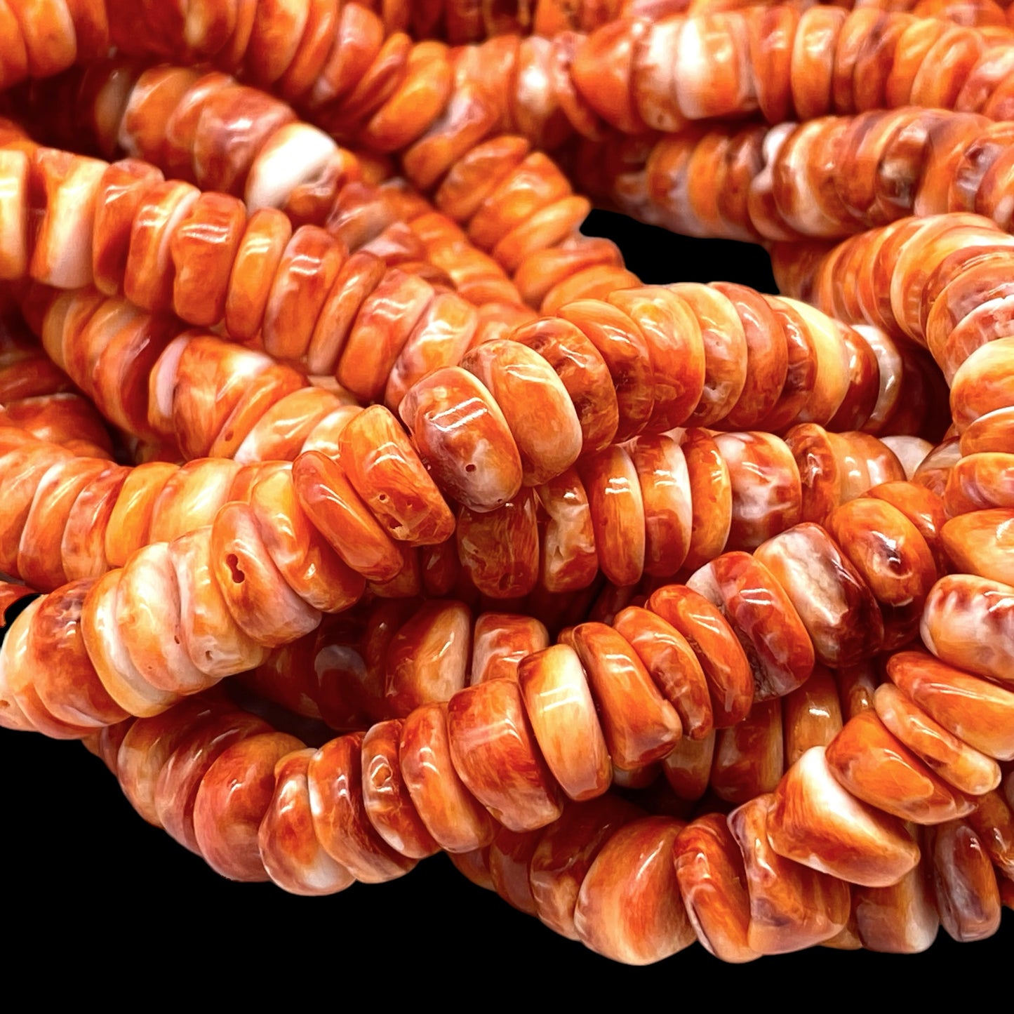 Orange Spiny Oyster Shell Beads From Mexico (Minimal White Part- Organic Thickness) Native American Style - Free Form Rondelle Heishi Shape - DIY Jewelry Making