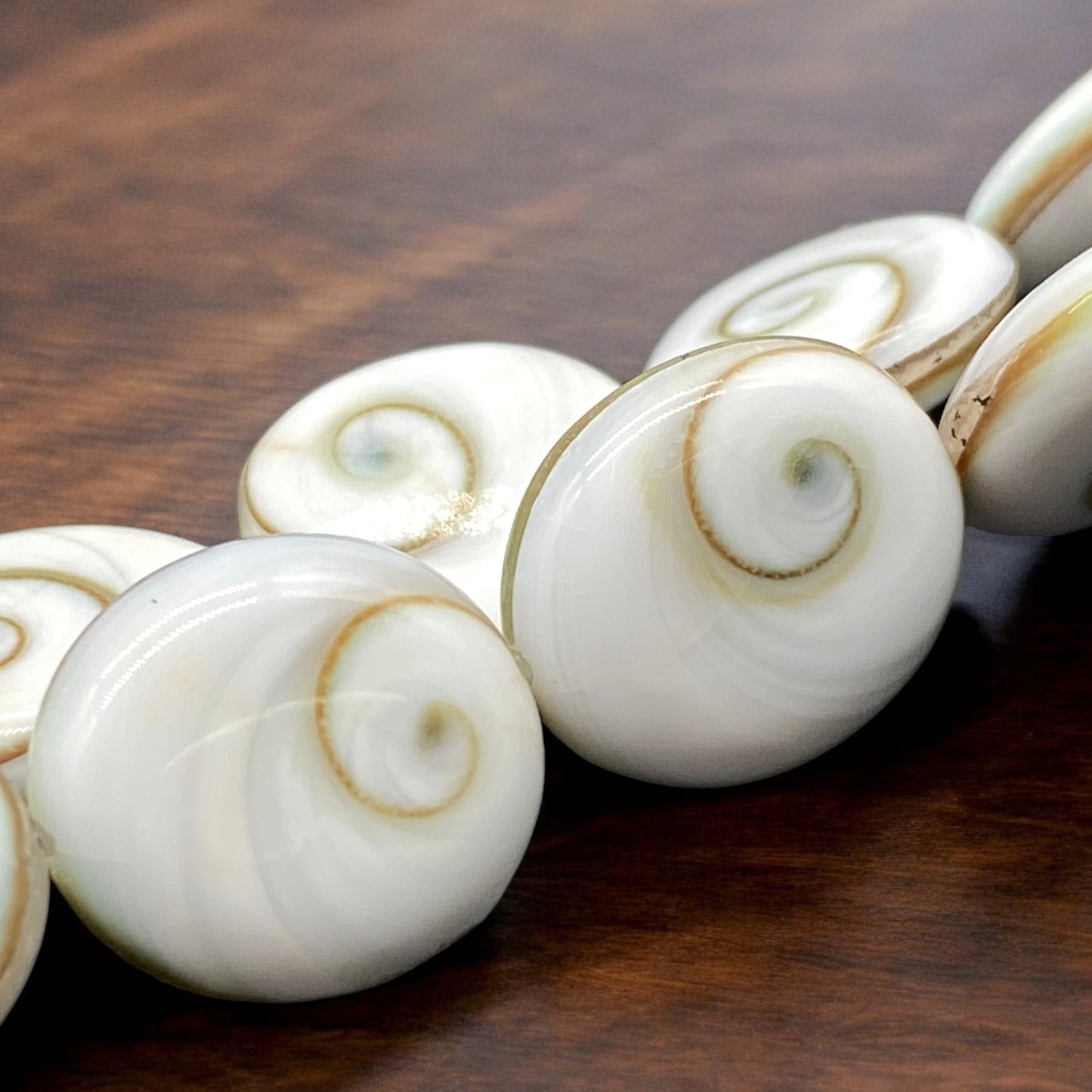 Shiva Eye Shell Beads From Pacific Ocean (AAA Whitest White Quality - Every Bead Made From Two Operculum Shells - Matching Spiral Matrix) Chakra Energy Doublet Oval Shape (Protective Door of the Snail Shell)