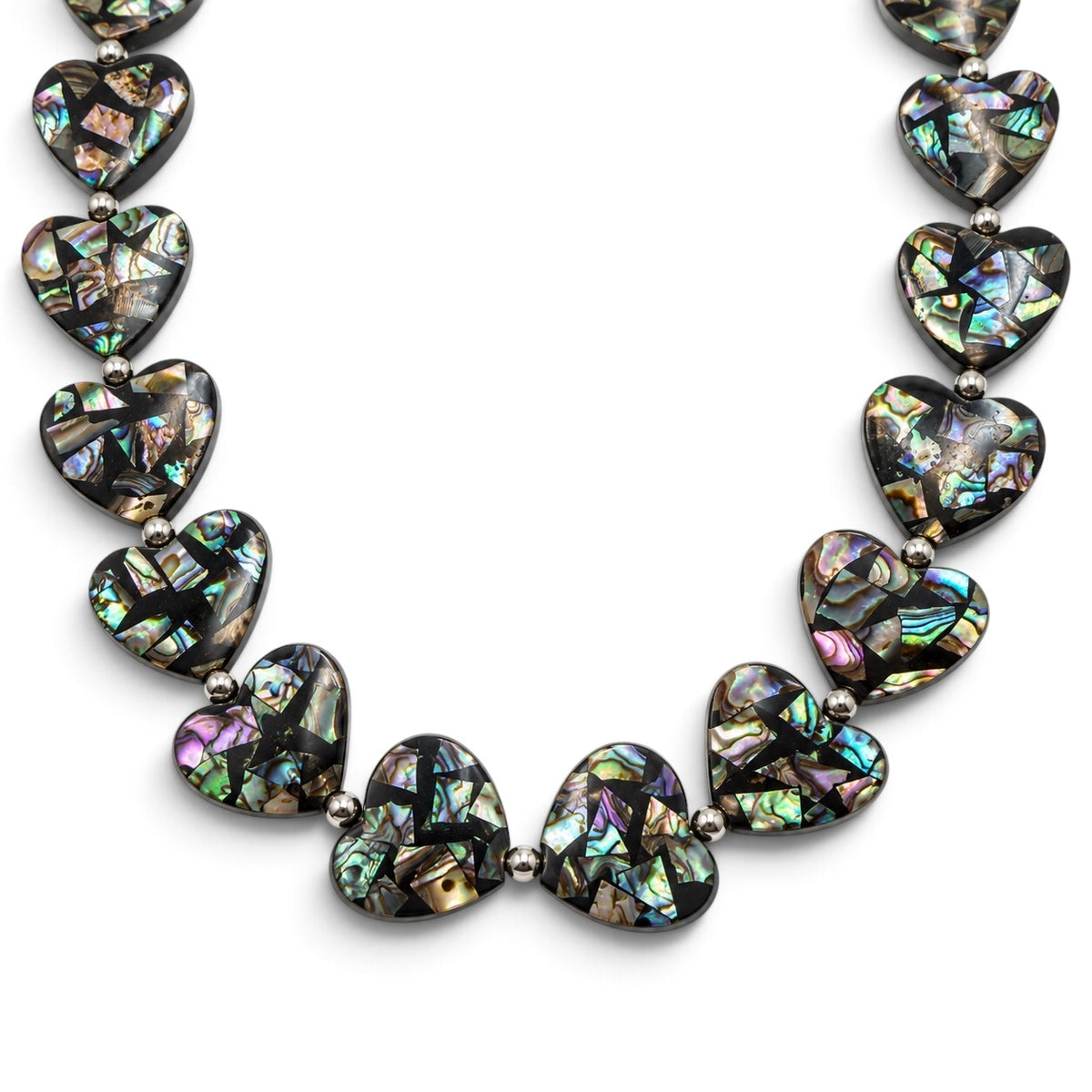 Abalone Shell Beads New Zealand - Black Mosaic Inlay - Small Batch Production - Native American Style - Double Sided 20mm Heart (F509)