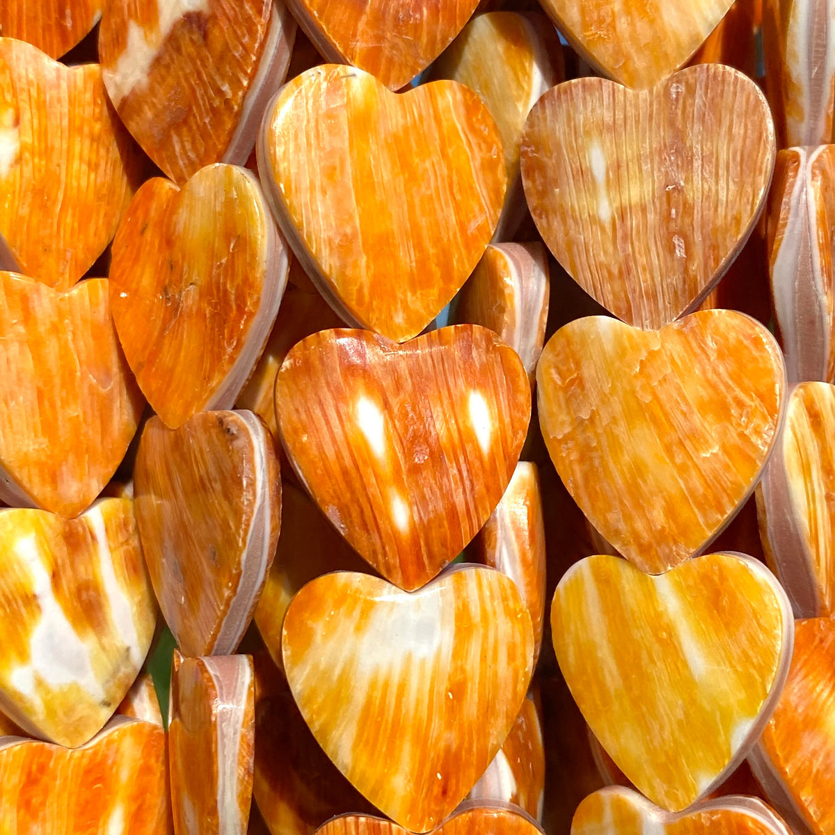 Sunset-Orange Spiny Oyster Shell Beads From Mexico (Doublet - Crafted From 2 Raw Shells to Form One Bead) Smooth Heart 20mm