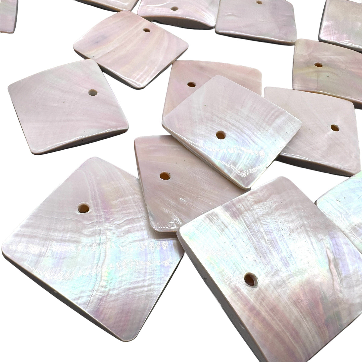 Authentic Mermaid Nautilus Shell Beads (Thicker Nacre & Iridescent Flash) Extremely Rare - Mirror Finish - Square Pendant- 2 Pcs
