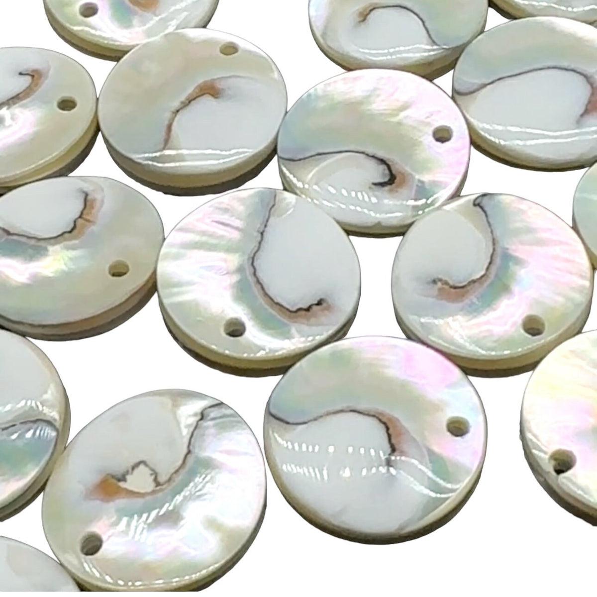 Authentic Mermaid Nautilus Shell Beads - Harmony Line (Thicker Nacre & Iridescent Flash) Mirror Finish - Coin Pendant (Matching Pair-2 Pcs)