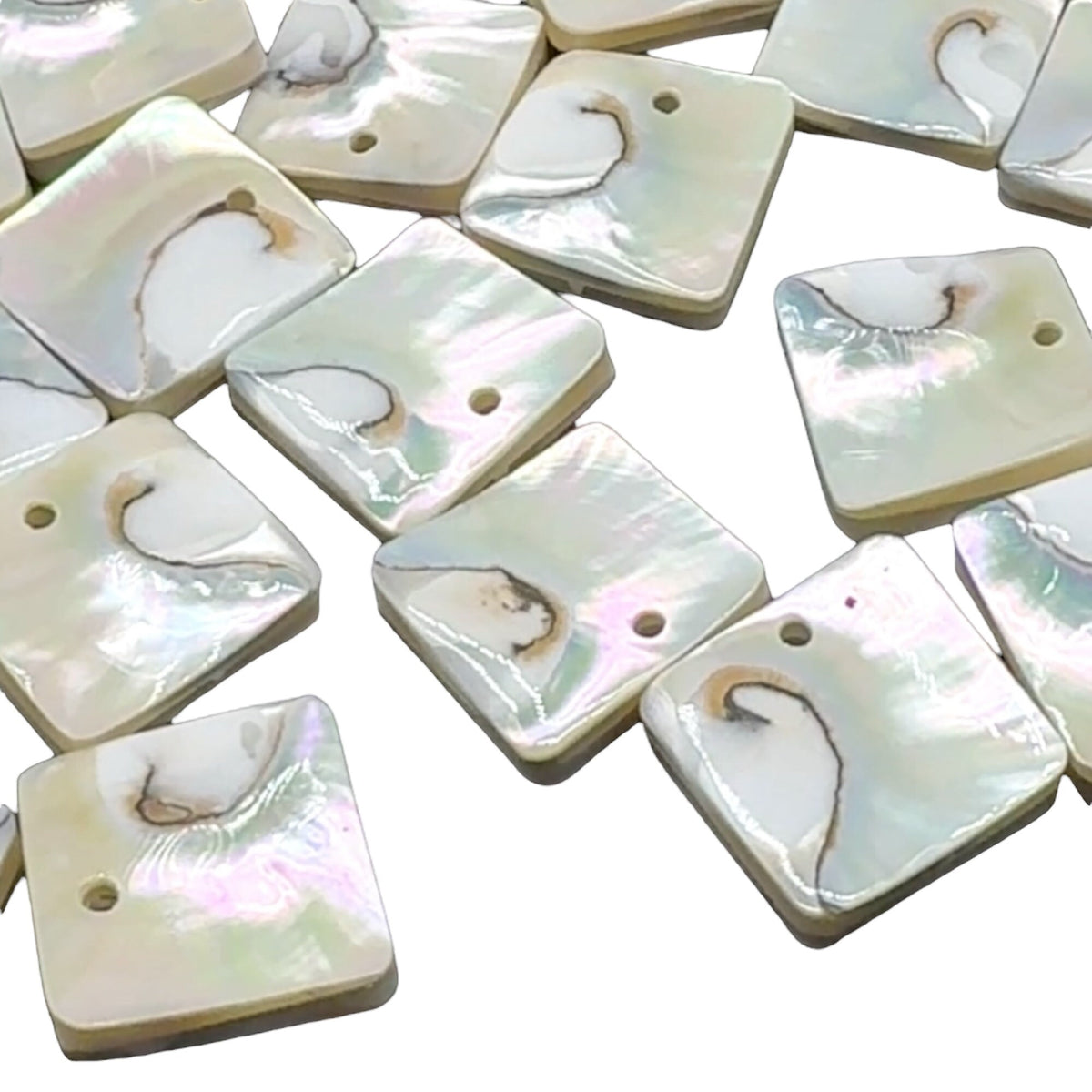 Authentic Mermaid Nautilus Shell Beads- Harmony Line (Thicker Nacre & Iridescent Flash) Mirror Finish - Square Pendant (Matching Pair-2 Pcs)
