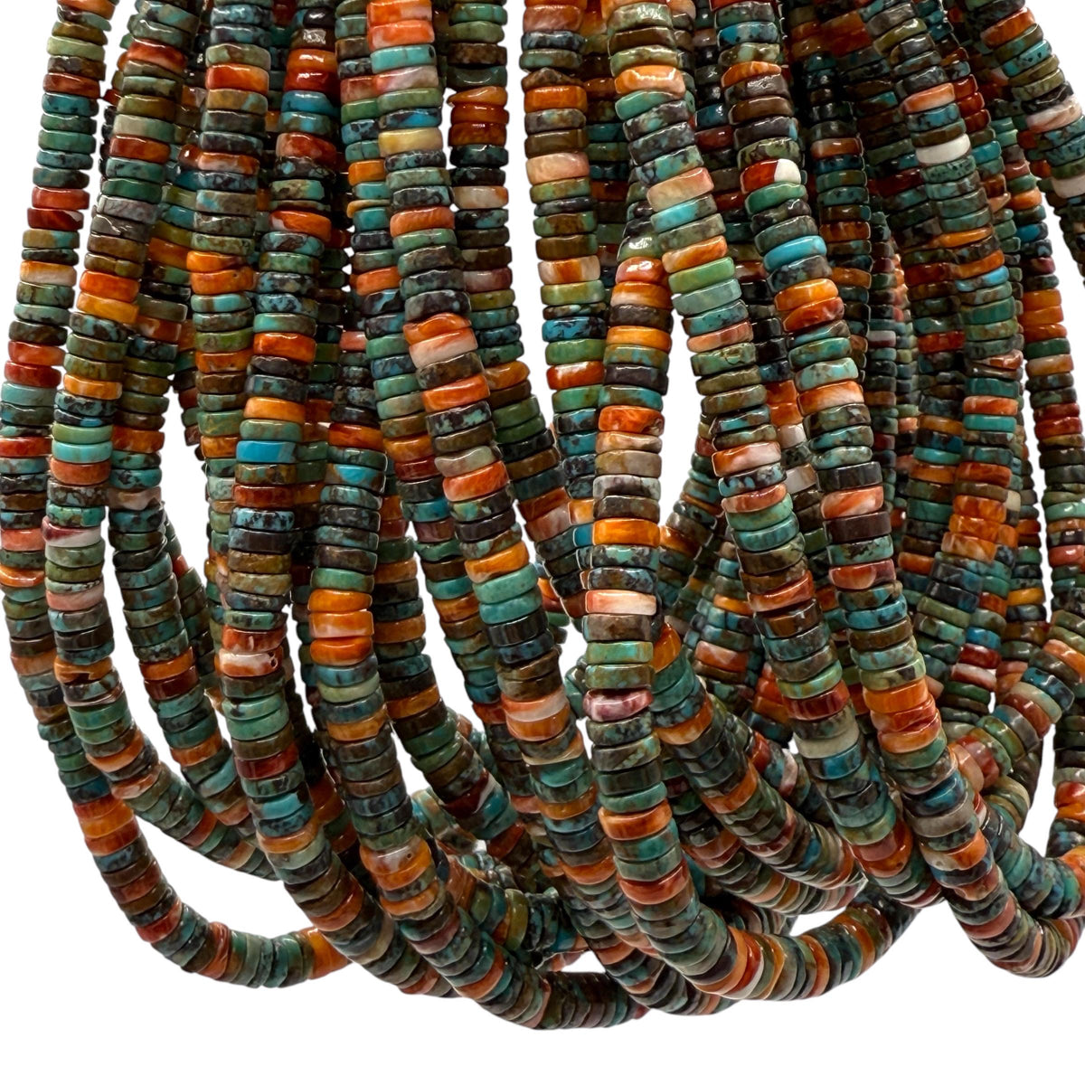 Bi-Color Spiny Oyster Shell & Turquoise Mixed Beads (Native American Style - Perfect Size For Men's Jewelry) 6mm Heishi Tiny