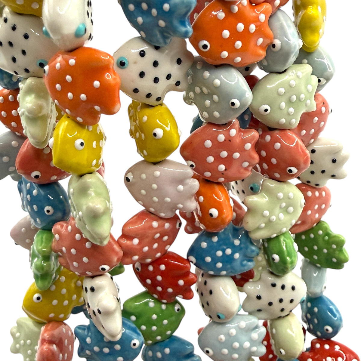 Hawaiian Tropical Fish Beads - Porcelain Ceramic - 3D Raised White Dot Glaze - Rich Vibrant Colors - 25 pcs 16X20mm