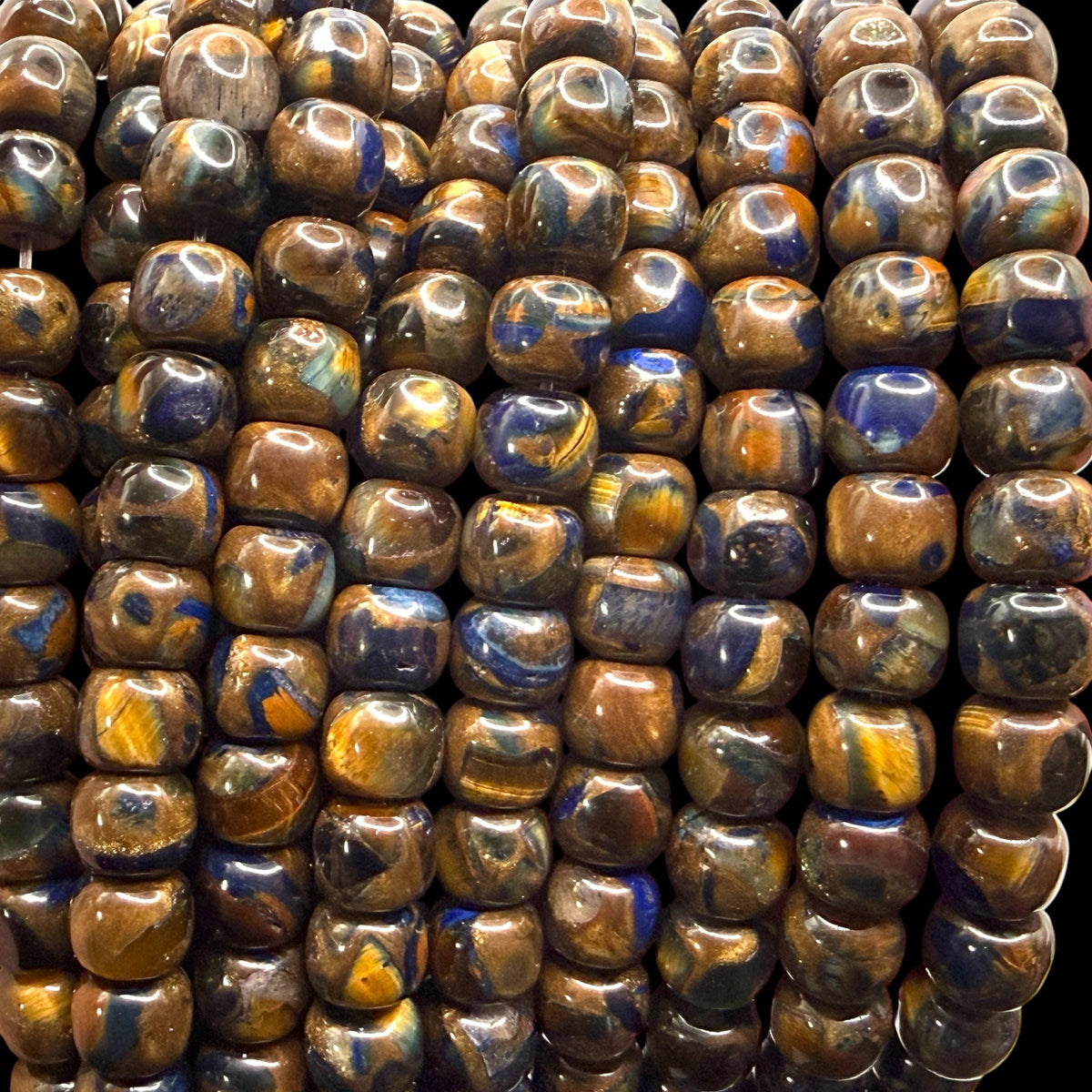 3in1 Pietersite, Tigers Eye, Lapis Inlay Beads - Small Batch Production - Composite Inlay Technique - Jewelry Making Supply - Smooth Drum