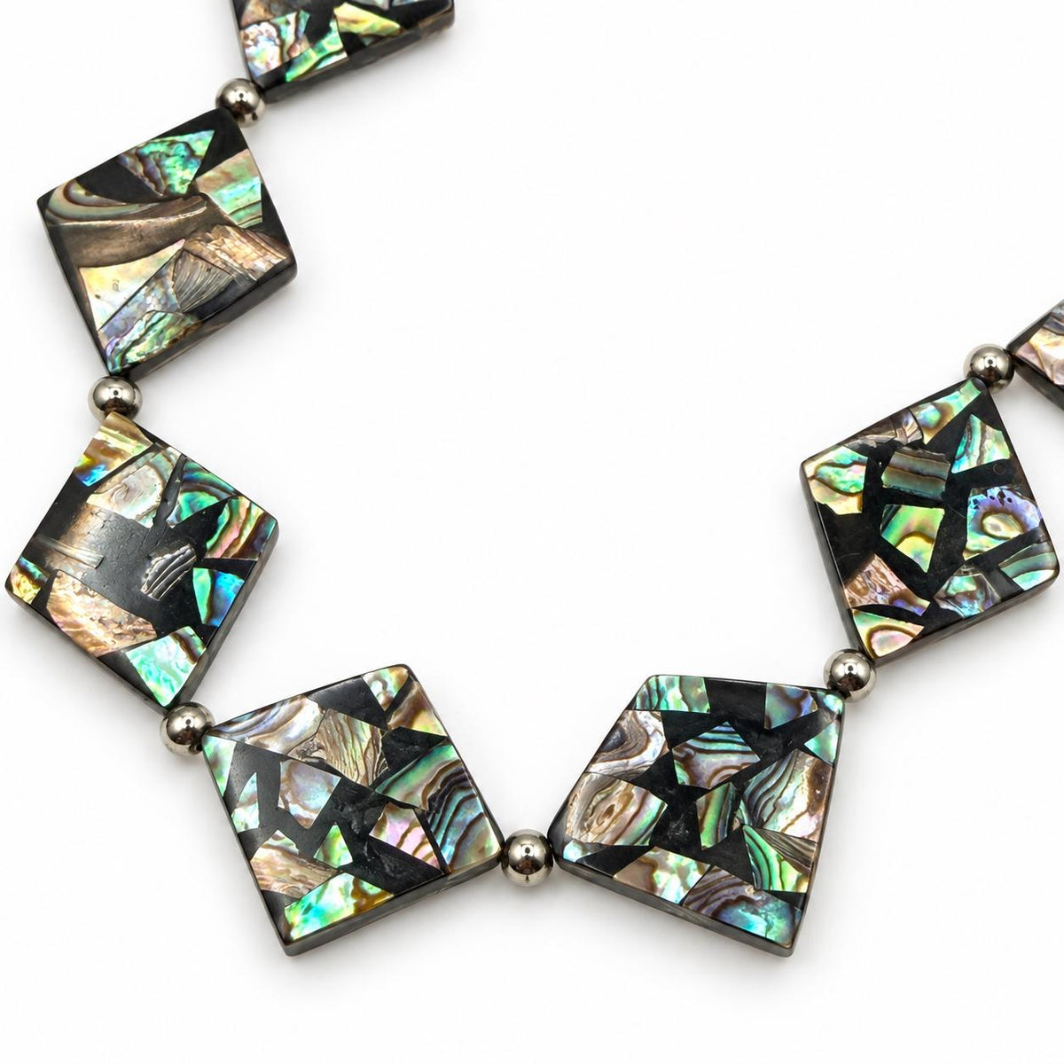 Abalone Shell Beads New Zealand - Black Mosaic Inlay - Small Batch Production - Native American Style - Double Sided 18X20mm Diamond (F507)