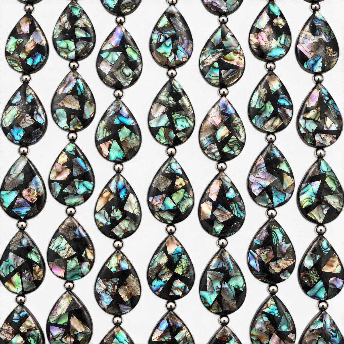 Abalone Shell Beads New Zealand - Black Mosaic Inlay - Small Batch Production - Native American Style - Double Sided 15X20mm Teardrop (F508)