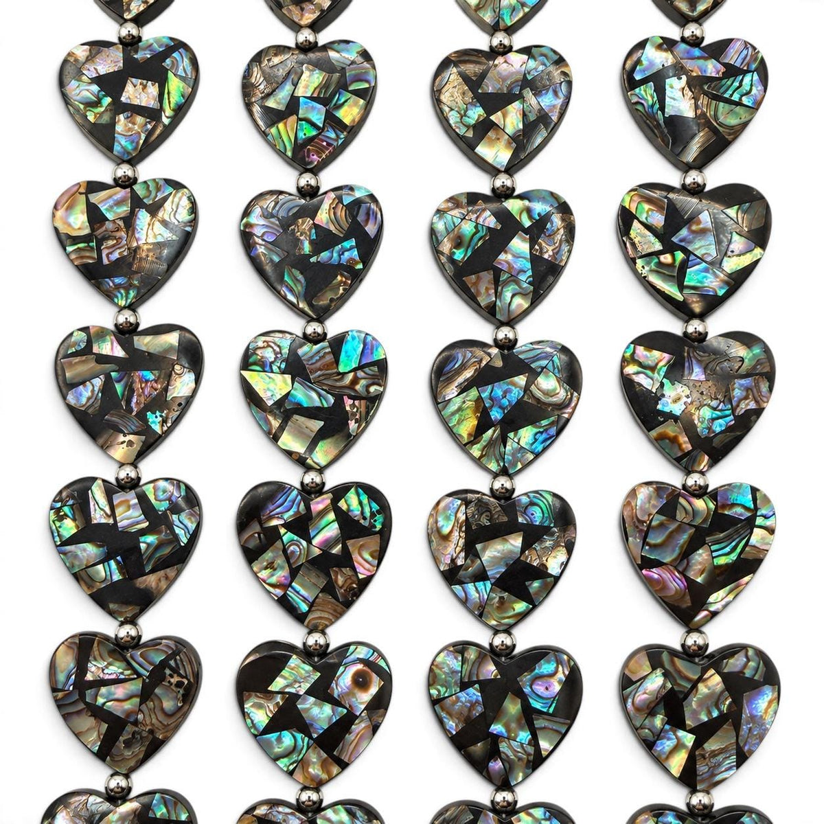Abalone Shell Beads New Zealand - Black Mosaic Inlay - Small Batch Production - Native American Style - Double Sided 20mm Heart (F509)