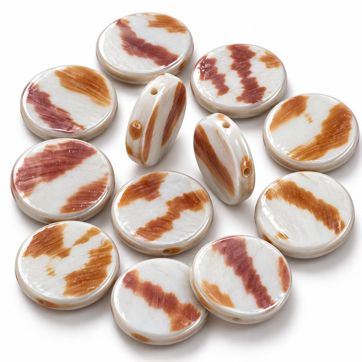 Real Tiger Nautilus Shell Beads - Never Dyed or Color Enhanced - Small Batch Production - Center Drilled Coin 20mm (8 Inches - 10 Beads)