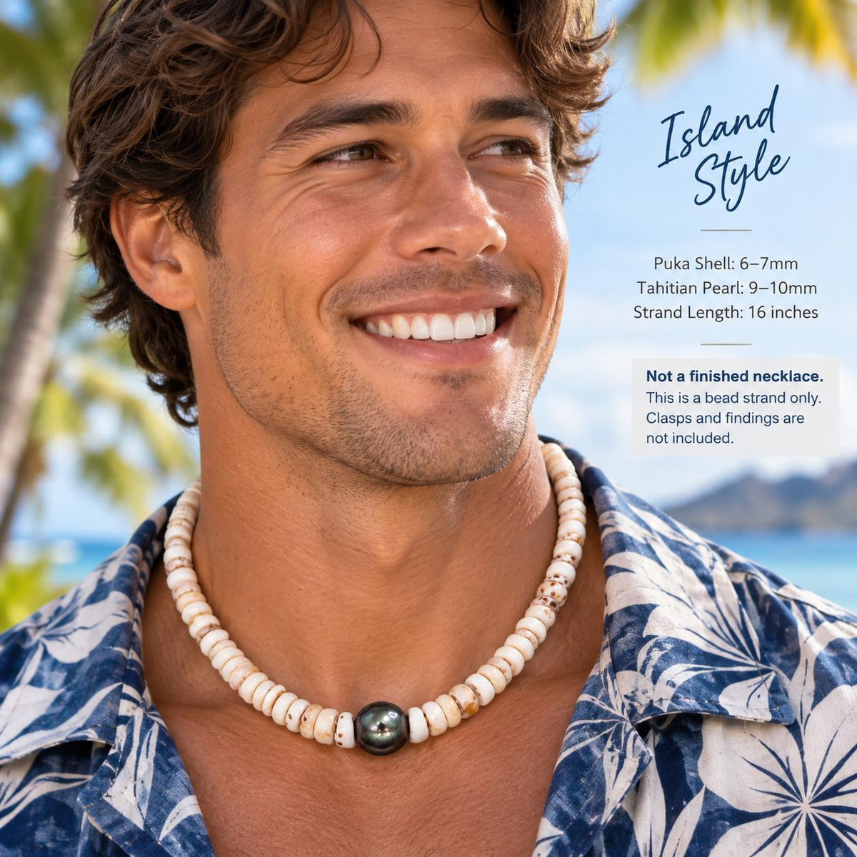 Authentic Tahitian Pearl & Puka Shell Beads- Premium Cup Shape - Minimal Bottom Cracking - 16 Inch, AA 9-10mm Pearl, 6-7mm Puka, No Clasp