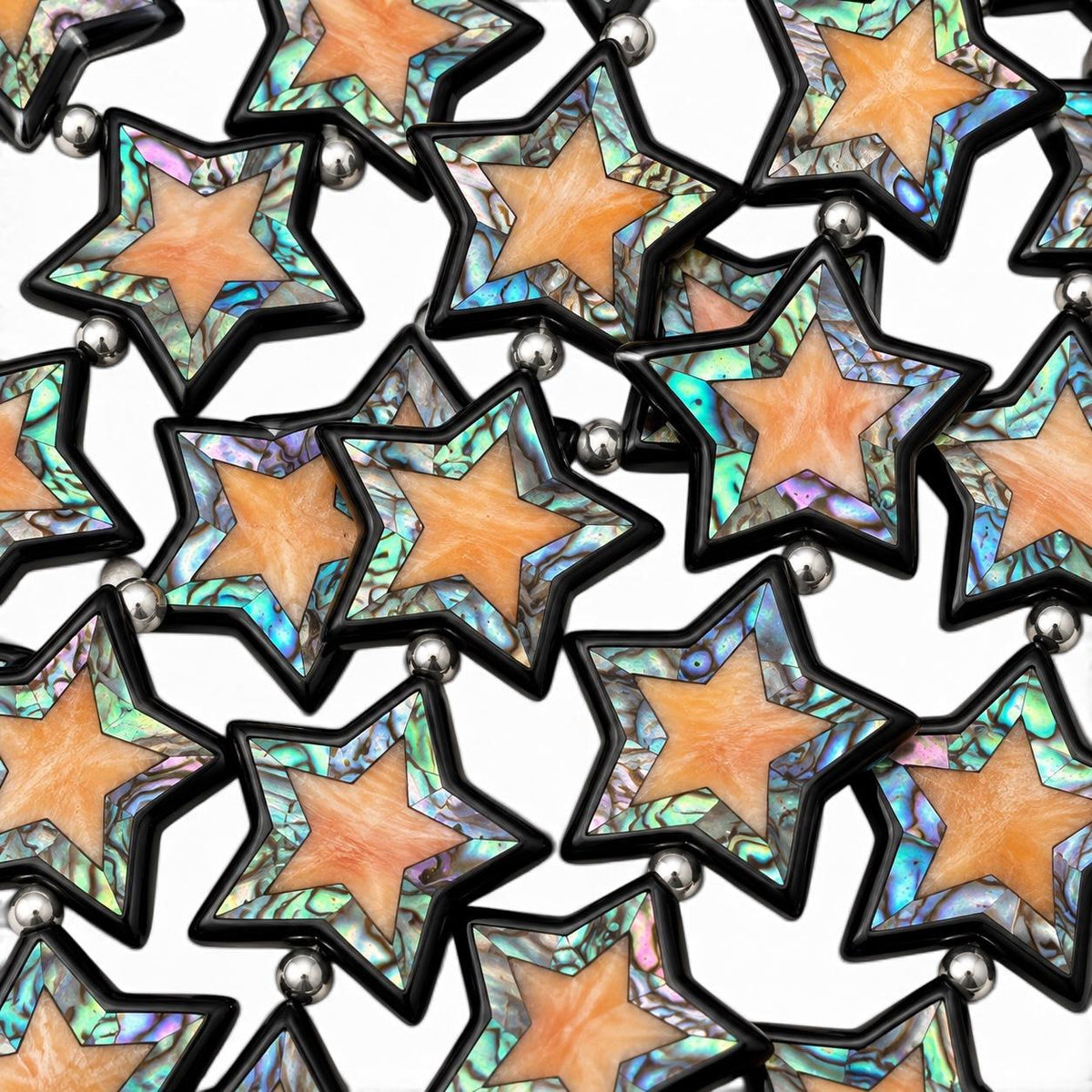 Spiny Oyster & Abalone Shell Beads - Black Mosaic Star Inlay - Small Batch Production - Native American Style- Double Sided 26mm Star (F511)