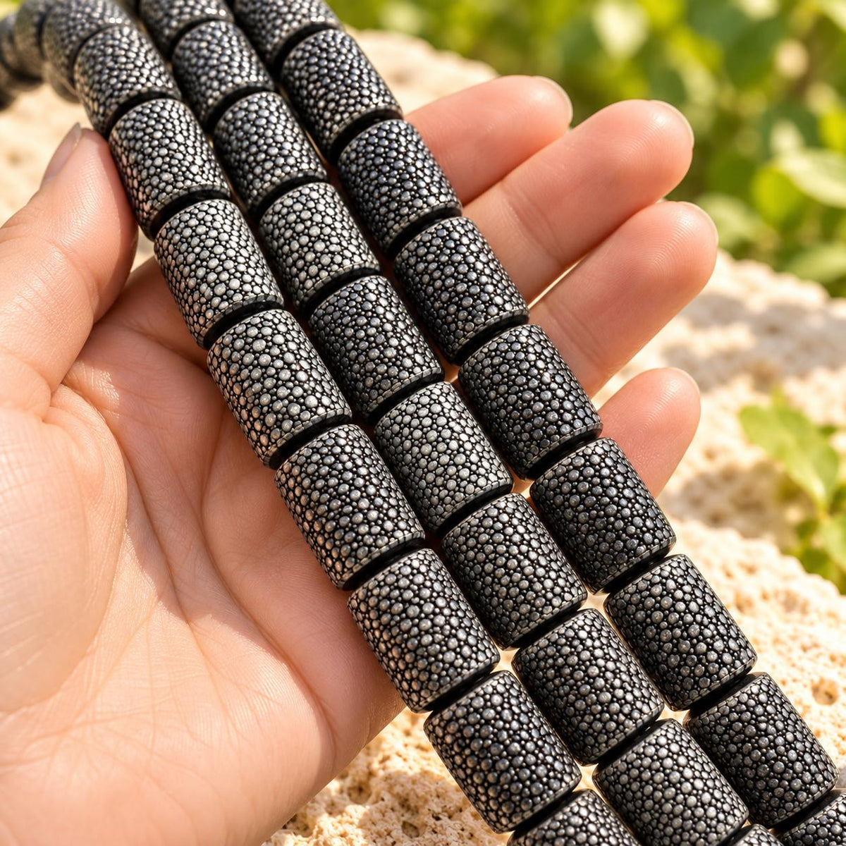 Real STINGRAY Beads - Incredible Pearl Texture Leather - Never Dyed or Color Enhanced - Small Batch Production - Tube 16X22mm (10 Beads)