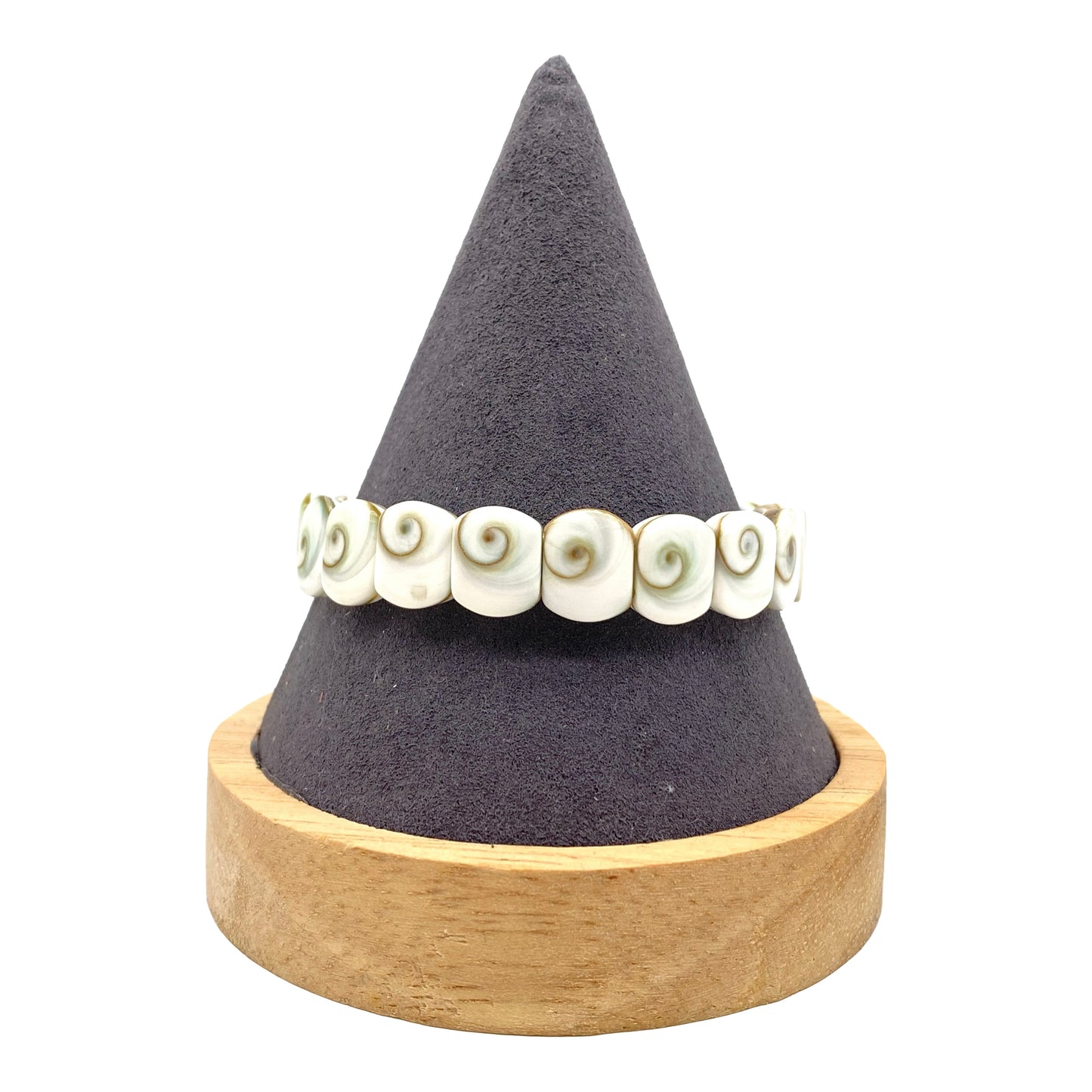 Shiva Eye Shell Beads Bracelet From Pacific Ocean (AAA Whitest White Quality - Every Bead Made From Two Operculum Shells - Matching Spiral Matrix) Men Jewelry Durable Double-Drilled 10X12mm Elastic 7.25 Inches (Protective Door of the Snail Shell)