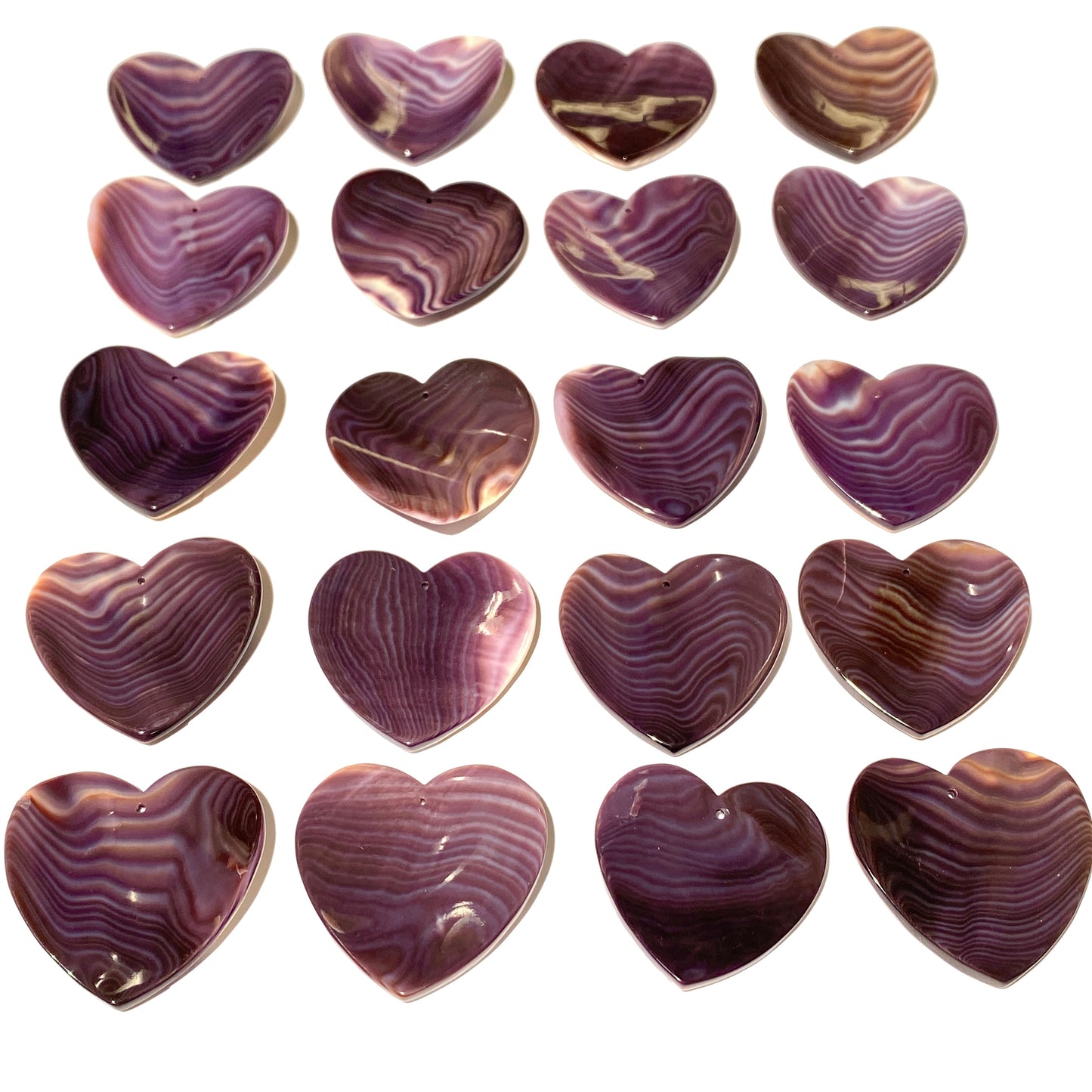 Premium-Grade Darkest-Purple Wampum Shell Bead Pendant From New York/Rhode Island (America's First Currency Year 1637-1673) Top Drilled - Convex Heart Shape - 4 Matching Pendants Lot (4 Pcs)