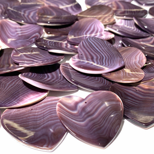 Premium-Grade Darkest-Purple Wampum Shell Bead Pendant From New York/Rhode Island (America's First Currency Year 1637-1673) Top Drilled - Convex Heart Shape - 4 Matching Pendants Lot (4 Pcs)