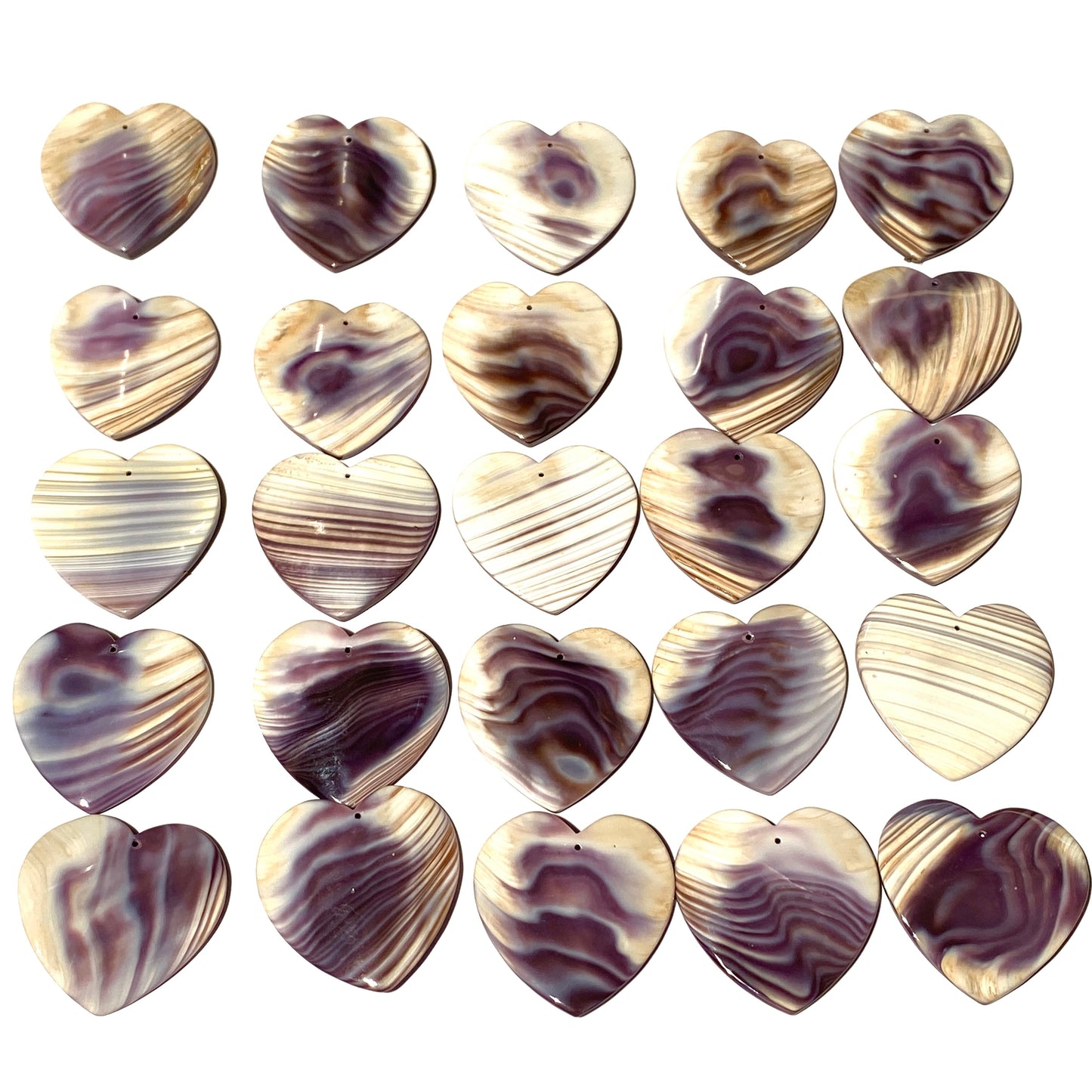Premium-Grade Darkest-Purple Wampum Shell Bead Pendant From New York/Rhode Island (America's First Currency Year 1637-1673) Top Drilled - Convex Heart Shape - 4 Matching Pendants Lot (4 Pcs)