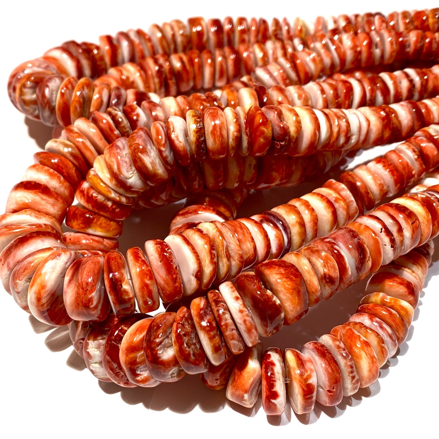 Gigantic Red Spiny Oyster Shell Beads From Mexico (Organic Thickness) Native American Style - Graduated Free Form Rondelle Heishi Shape - DIY Jewelry Making (Photo Doesn't Do It Justice)