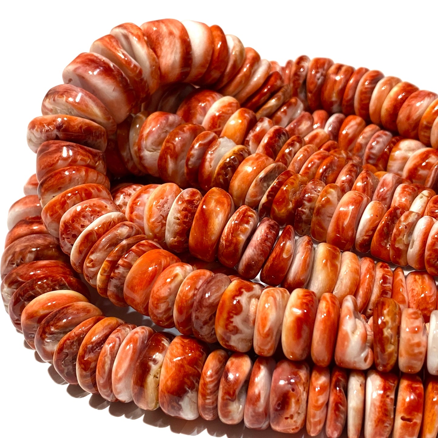 Gigantic Red Spiny Oyster Shell Beads From Mexico (Organic Thickness) Native American Style - Graduated Free Form Rondelle Heishi Shape - DIY Jewelry Making (Photo Doesn't Do It Justice)