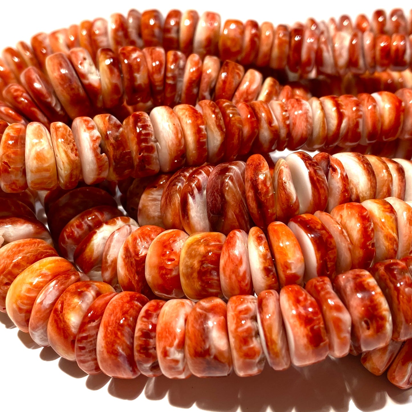 Gigantic Red Spiny Oyster Shell Beads From Mexico (Organic Thickness) Native American Style - Graduated Free Form Rondelle Heishi Shape - DIY Jewelry Making (Photo Doesn't Do It Justice)