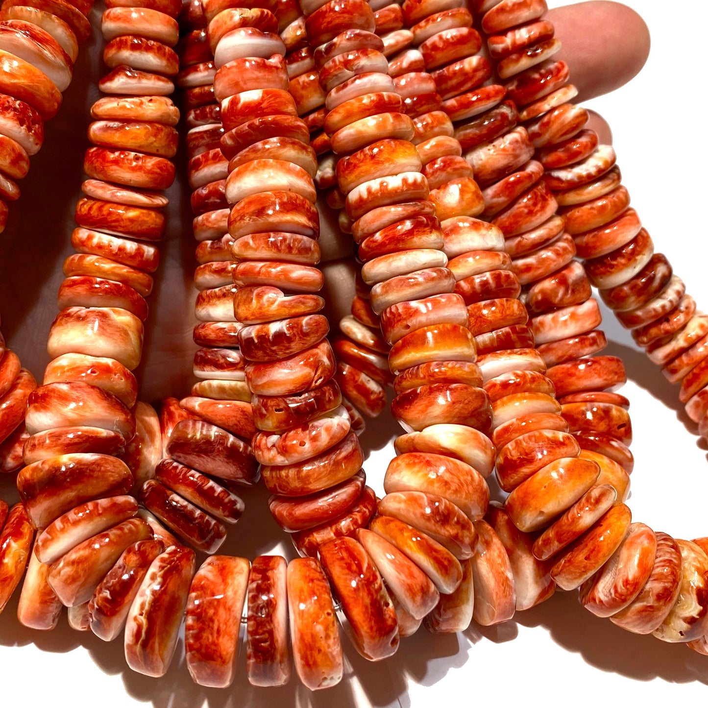 Gigantic Red Spiny Oyster Shell Beads From Mexico (Organic Thickness) Native American Style - Graduated Free Form Rondelle Heishi Shape - DIY Jewelry Making (Photo Doesn't Do It Justice)