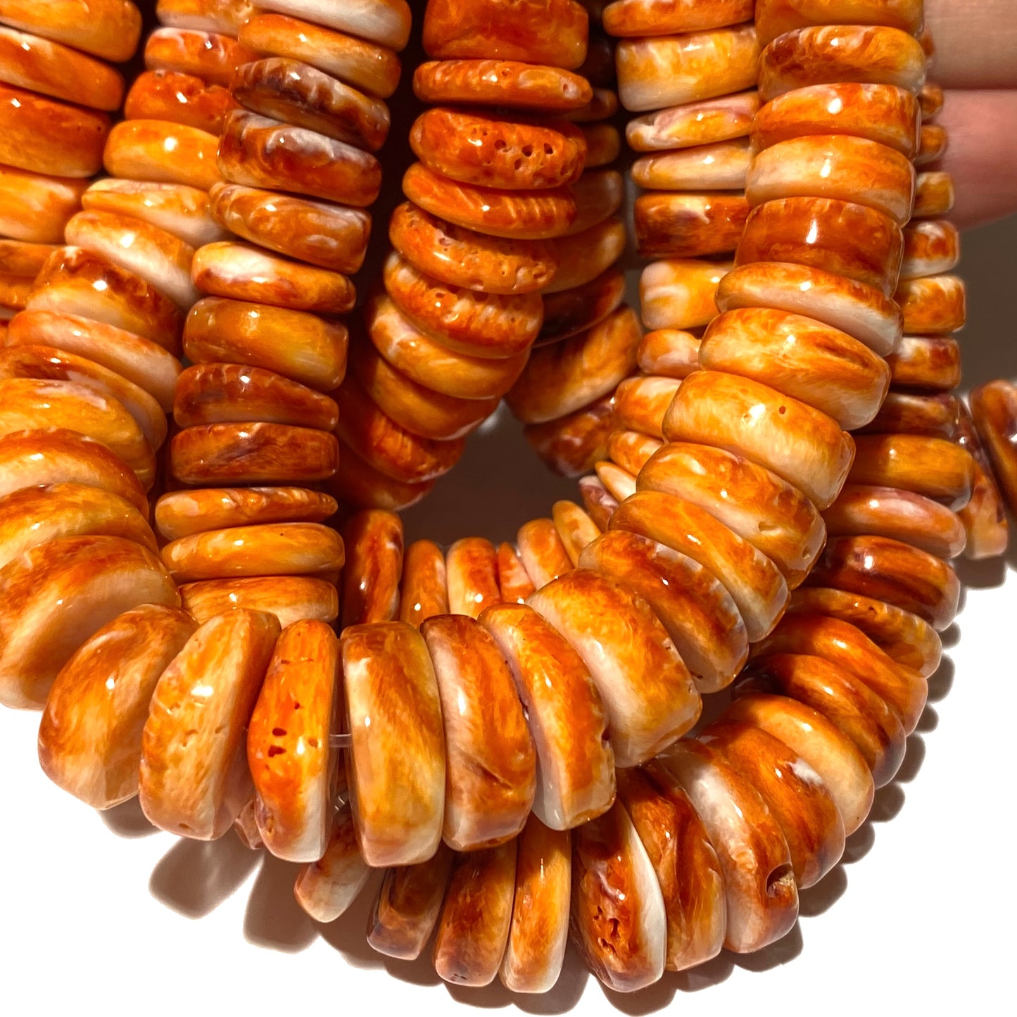 Gigantic Orange Spiny Oyster Shell Beads From Mexico (Minimal White Part - Organic Thickness) Native American Style - Graduated Free Form Rondelle Heishi Shape - DIY Jewelry Making (Photo Doesn't Do It Justice)