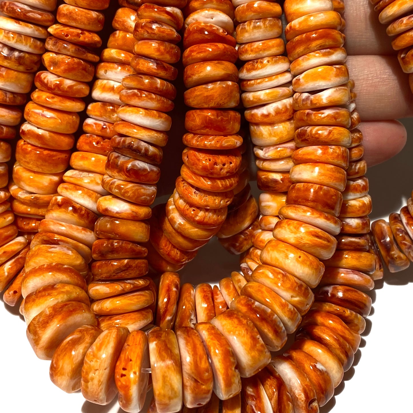 Gigantic Orange Spiny Oyster Shell Beads From Mexico (Minimal White Part - Organic Thickness) Native American Style - Graduated Free Form Rondelle Heishi Shape - DIY Jewelry Making (Photo Doesn't Do It Justice)