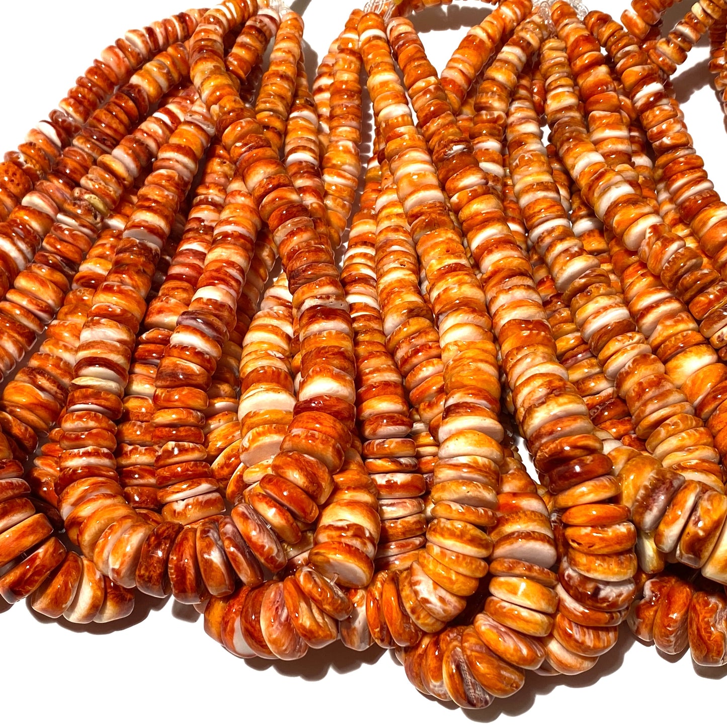 Gigantic Orange Spiny Oyster Shell Beads From Mexico (Minimal White Part - Organic Thickness) Native American Style - Graduated Free Form Rondelle Heishi Shape - DIY Jewelry Making (Photo Doesn't Do It Justice)