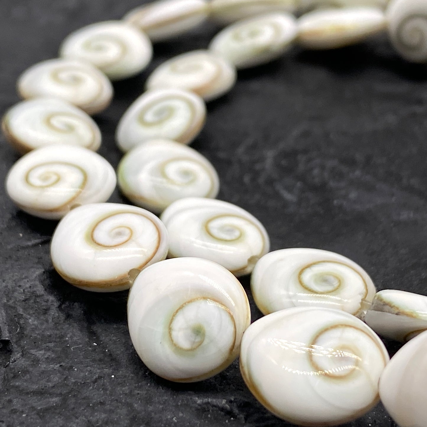 Shiva Eye Shell Beads From Pacific Ocean (AAA Whitest White Quality - Every Bead Made From Two Operculum Shells - Matching Spiral Matrix) Chakra Energy Doublet Tear Drop Shape (Protective Door of the Snail Shell)