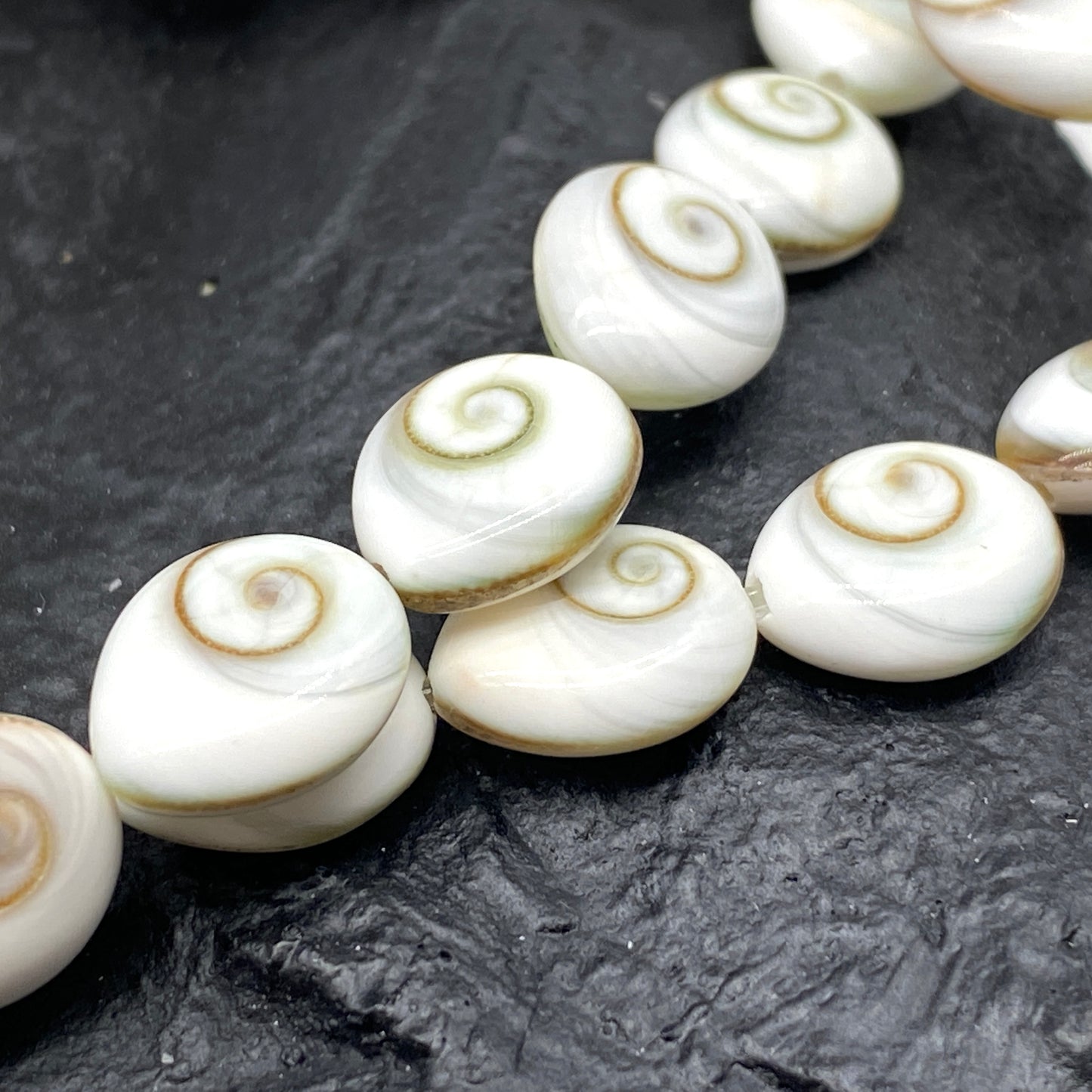 Shiva Eye Shell Beads From Pacific Ocean (AAA Whitest White Quality - Every Bead Made From Two Operculum Shells - Matching Spiral Matrix) Chakra Energy Doublet Tear Drop Shape (Protective Door of the Snail Shell)