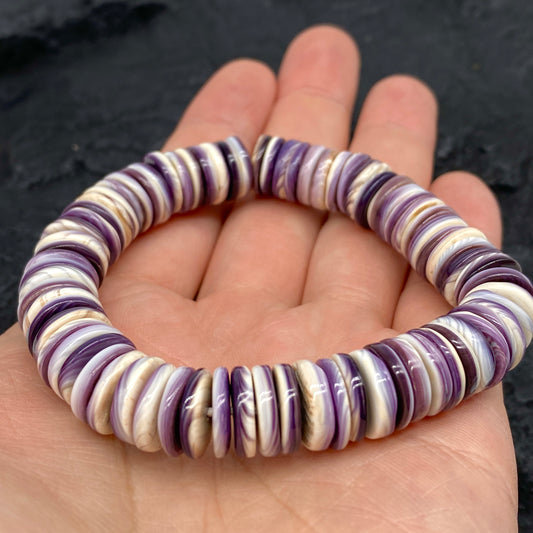 Premium-Grade Darkest-purple Wampum Shell Beads Bracelet From New York/ Rhode Island (America's First Currency From Year 1637-1673) Native American Style Elastic