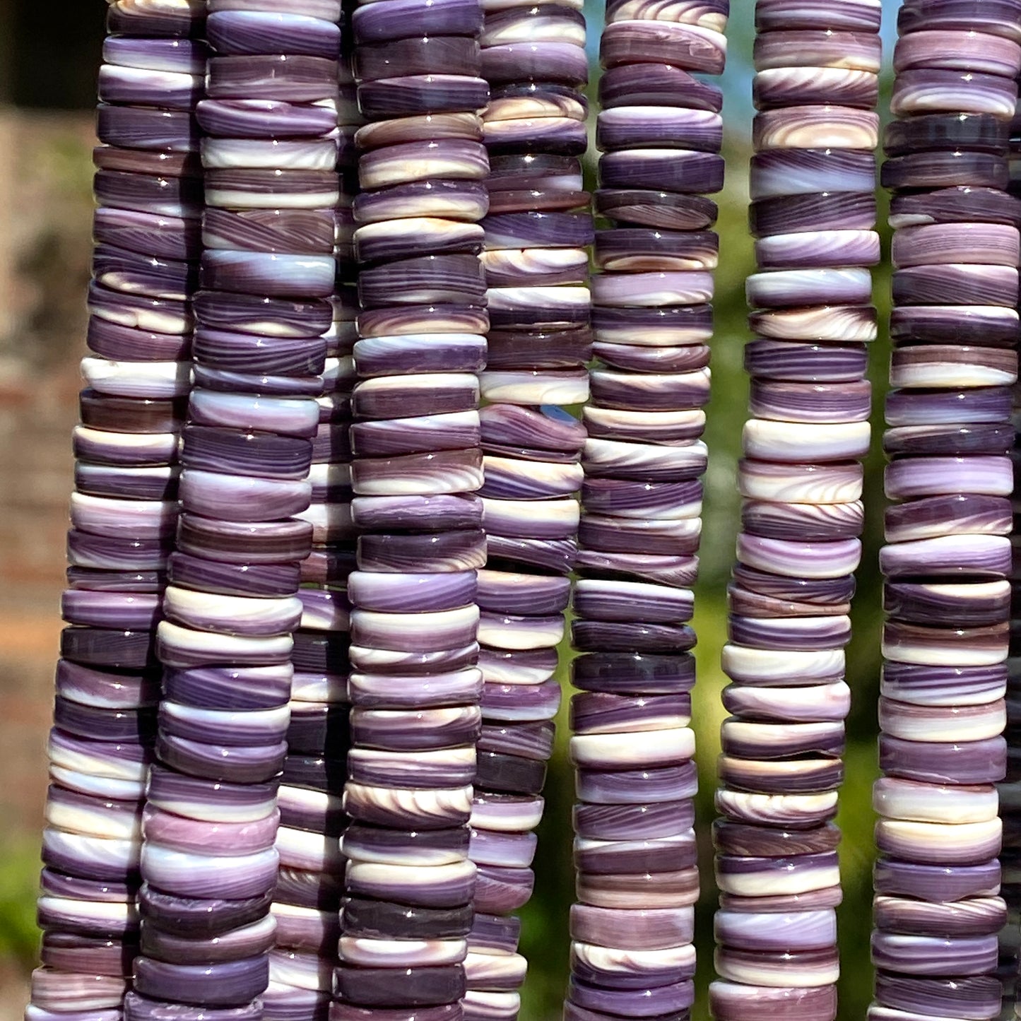 2-Tone-Matrix Lavender Wampum Shell Beads From New York/Rhode Island (America's First Currency From Year 1637-1673) Smooth Heishi