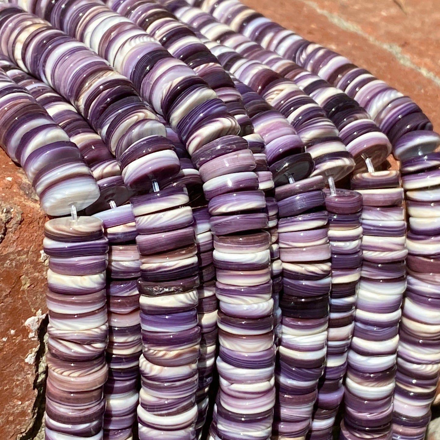 2-Tone-Matrix Lavender Wampum Shell Beads From New York/Rhode Island (America's First Currency From Year 1637-1673) Smooth Heishi