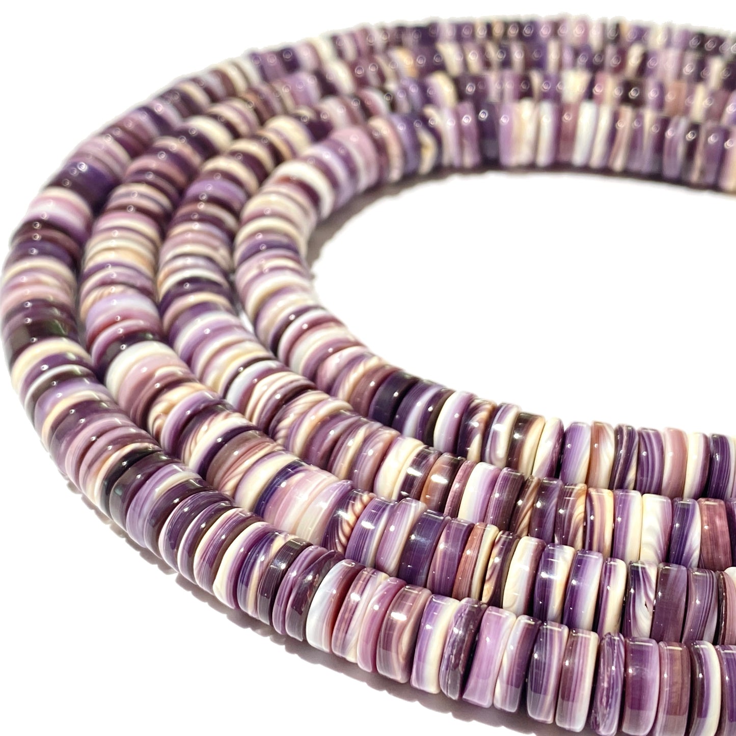 2-Tone-Matrix Lavender Wampum Shell Beads From New York/Rhode Island (America's First Currency From Year 1637-1673) Smooth Heishi