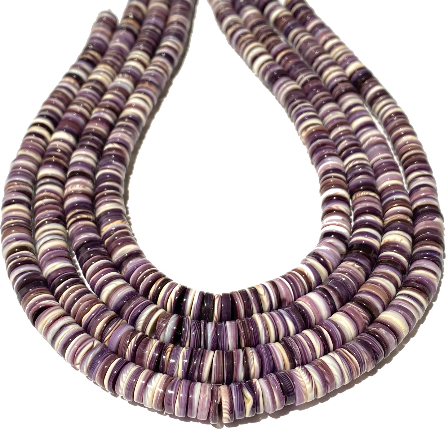 2-Tone-Matrix Lavender Wampum Shell Beads From New York/Rhode Island (America's First Currency From Year 1637-1673) Smooth Heishi
