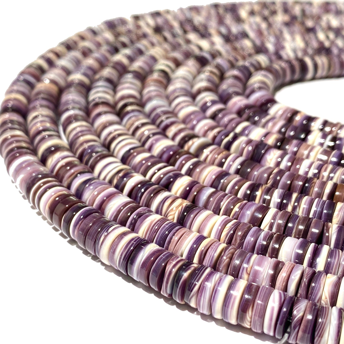 2-Tone-Matrix Lavender Wampum Shell Beads From New York/Rhode Island (America's First Currency From Year 1637-1673) Smooth Heishi