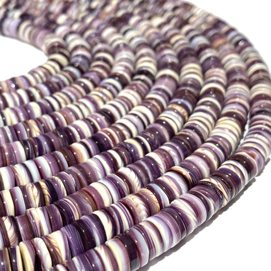 2-Tone-Matrix Lavender Wampum Shell Beads From New York/Rhode Island (America's First Currency From Year 1637-1673) Smooth Heishi