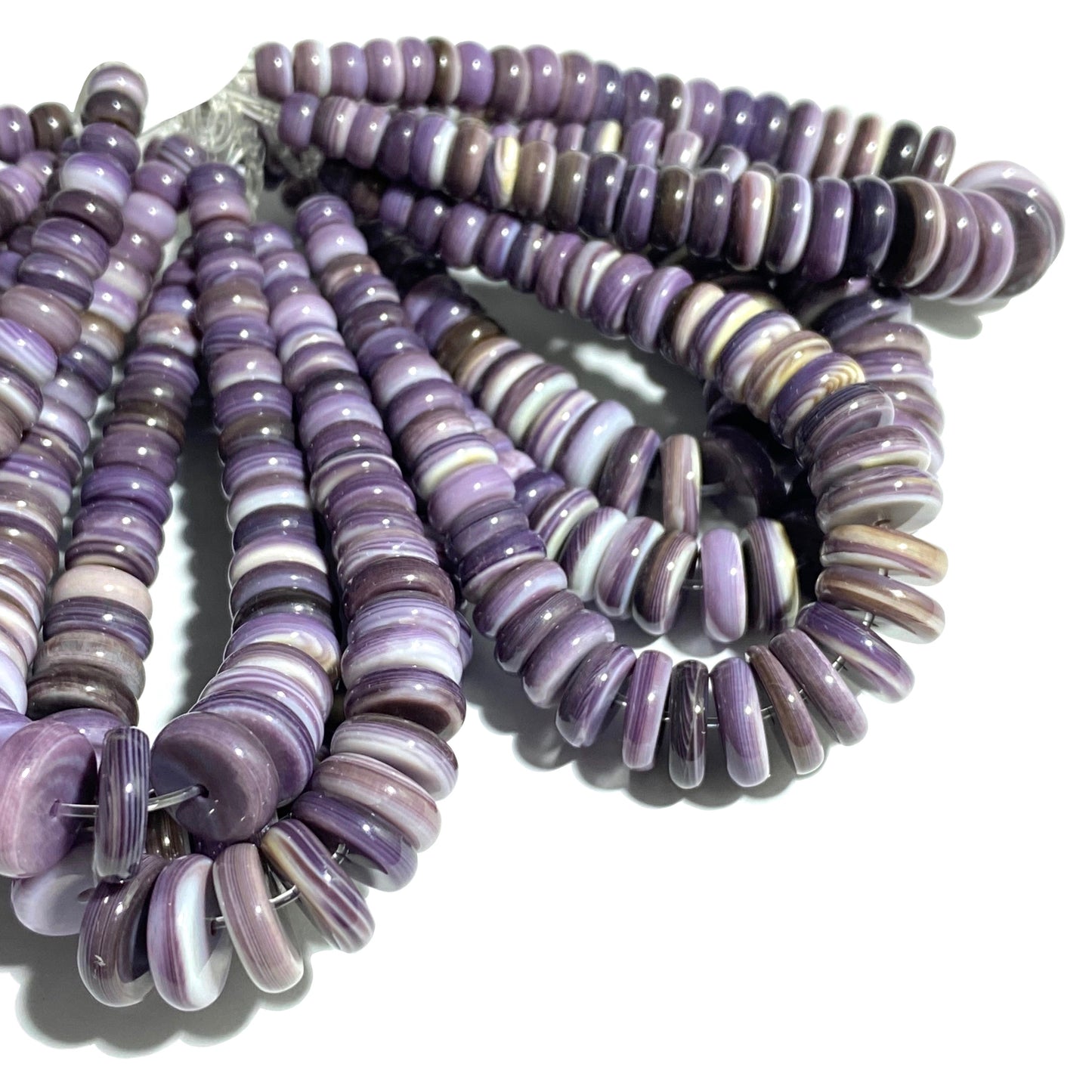 Premium-Grade Darkest-Purple Wampum Shell Beads Pendant From New York/ Rhode Island (America's First Currency From Year 1637-1673) Native American Style - Graduated Rondelle 5-10mm - 5 Inches Pendant (Tiny)