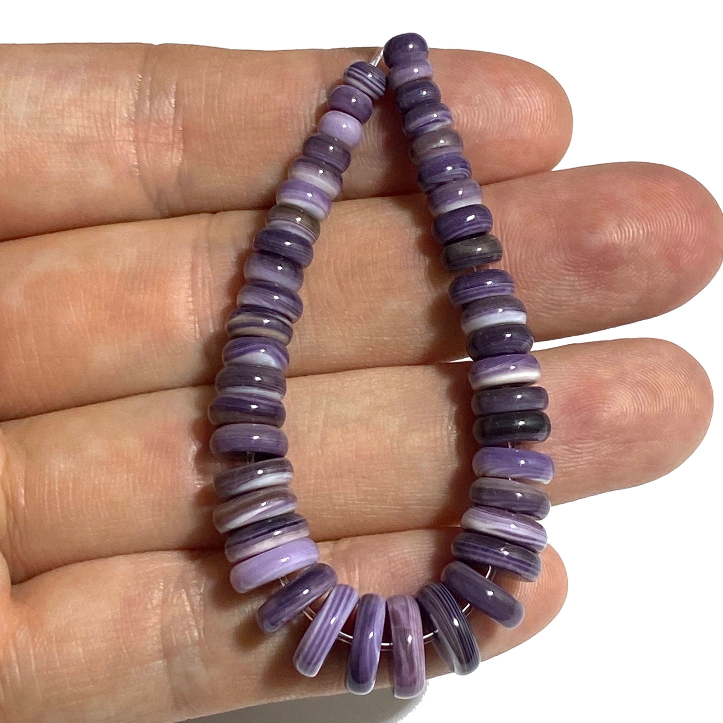 Premium-Grade Darkest-Purple Wampum Shell Beads Pendant From New York/ Rhode Island (America's First Currency From Year 1637-1673) Native American Style - Graduated Rondelle 5-10mm - 5 Inches Pendant (Tiny)