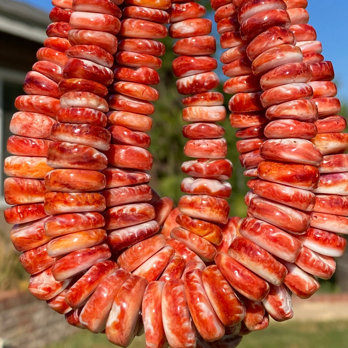 Gigantic Red Spiny Oyster Shell Beads From Mexico (Organic Thickness) Native American Style - Graduated Free Form Rondelle Heishi Shape - DIY Jewelry Making (Photo Doesn't Do It Justice)