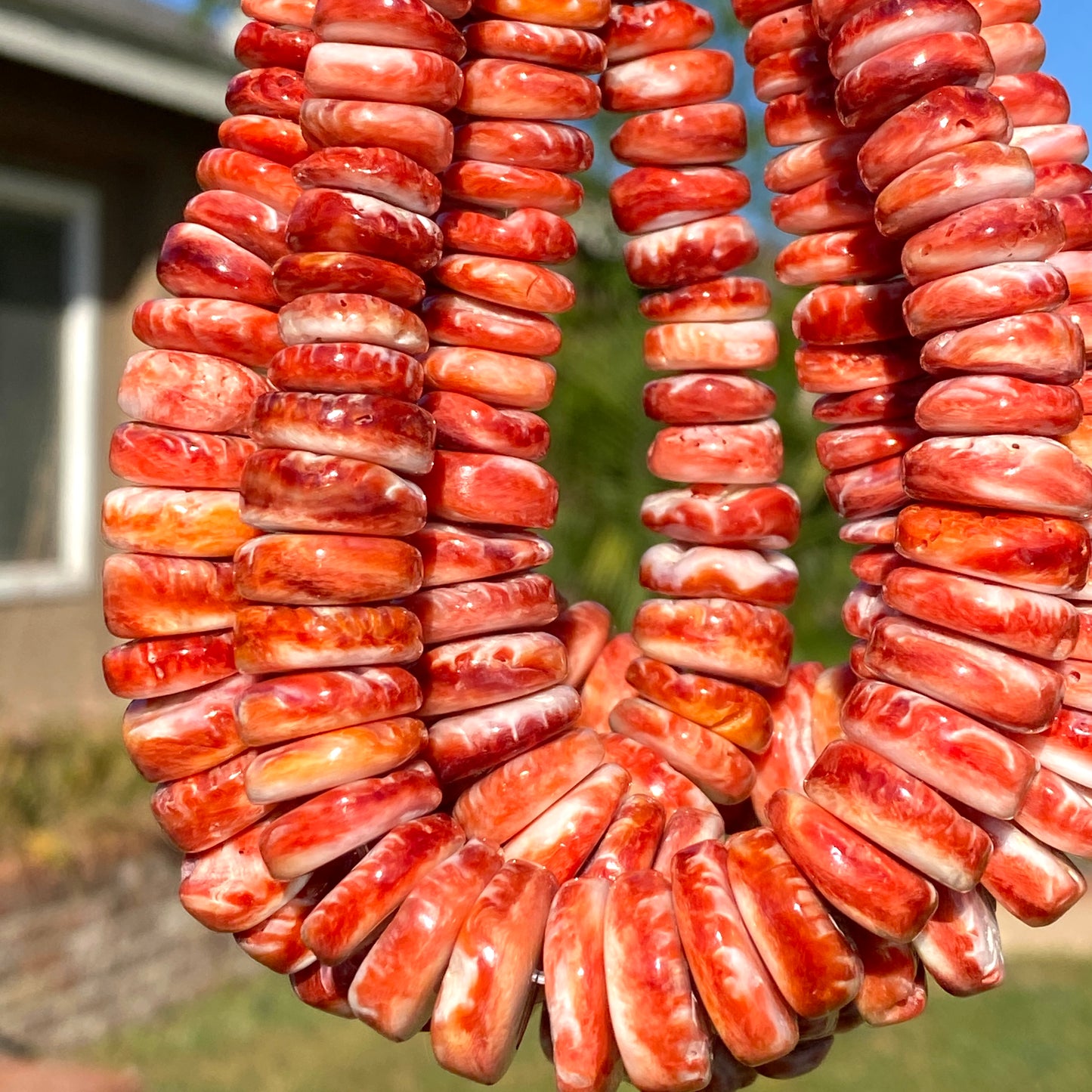 Gigantic Red Spiny Oyster Shell Beads From Mexico (Organic Thickness) Native American Style - Graduated Free Form Rondelle Heishi Shape - DIY Jewelry Making (Photo Doesn't Do It Justice)