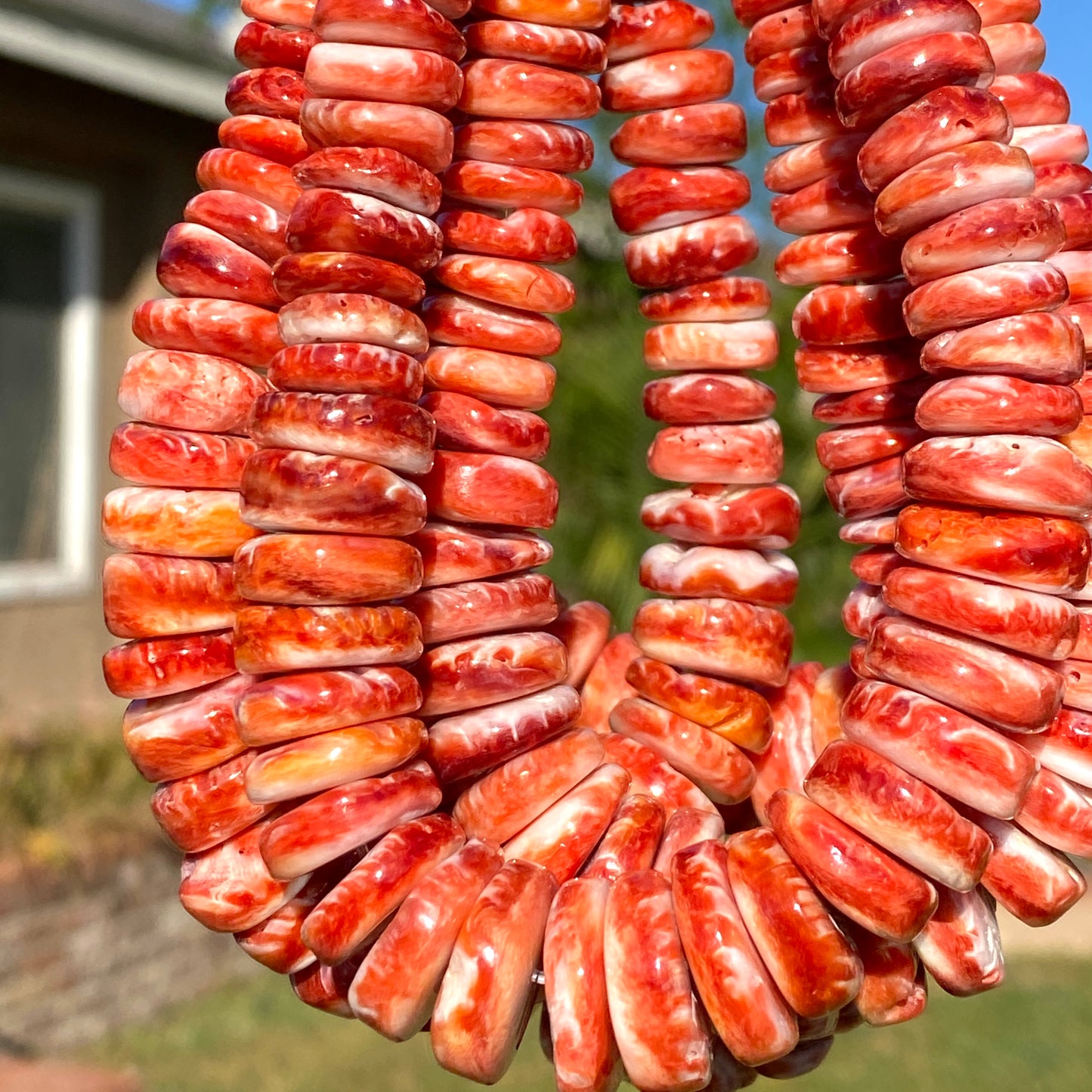 Gigantic Mexican Ruby-Red Spiny Oyster Shell Beads Graduated Rondelle Heishi For DIY Jewelry Making (Photo Doesn't Do It Justice)