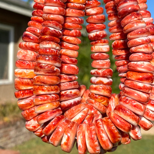 Gigantic Red Spiny Oyster Shell Beads From Mexico (Organic Thickness) Native American Style - Graduated Free Form Rondelle Heishi Shape - DIY Jewelry Making (Photo Doesn't Do It Justice)